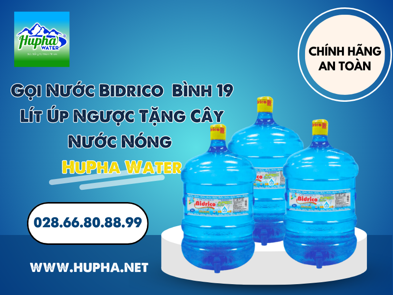 Gọi Nước Bidrico  Bình 19 Lít Úp Ngược Tặng Cây Nước Nóng HuPha Water